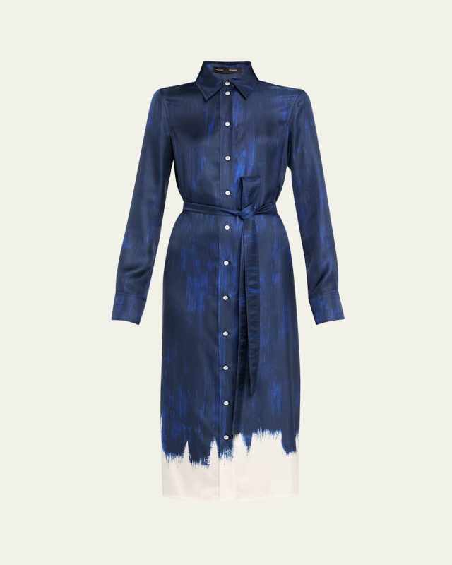 Amaya Double-Printed Tie Waist Silk Twill Dress